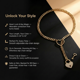 Crystal Heart Lock & Key Chain Necklace