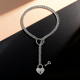 Crystal Heart Lock & Key Chain Necklace
