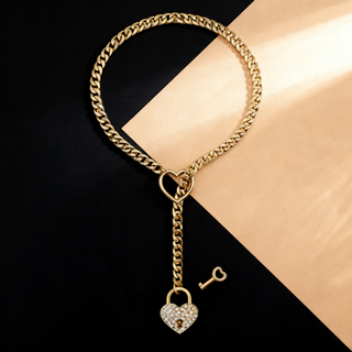 Crystal Heart Lock & Key Chain Necklace