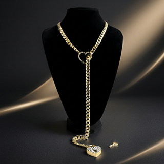 Crystal Heart Lock & Key Chain Necklace