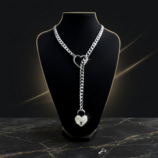 Crystal Heart Lock & Key Chain Necklace